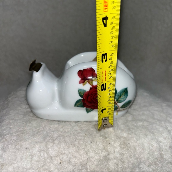 House of Prill Porcelain vtg tape dispenser white red roses on each side 4.5" - Picture 4 of 9